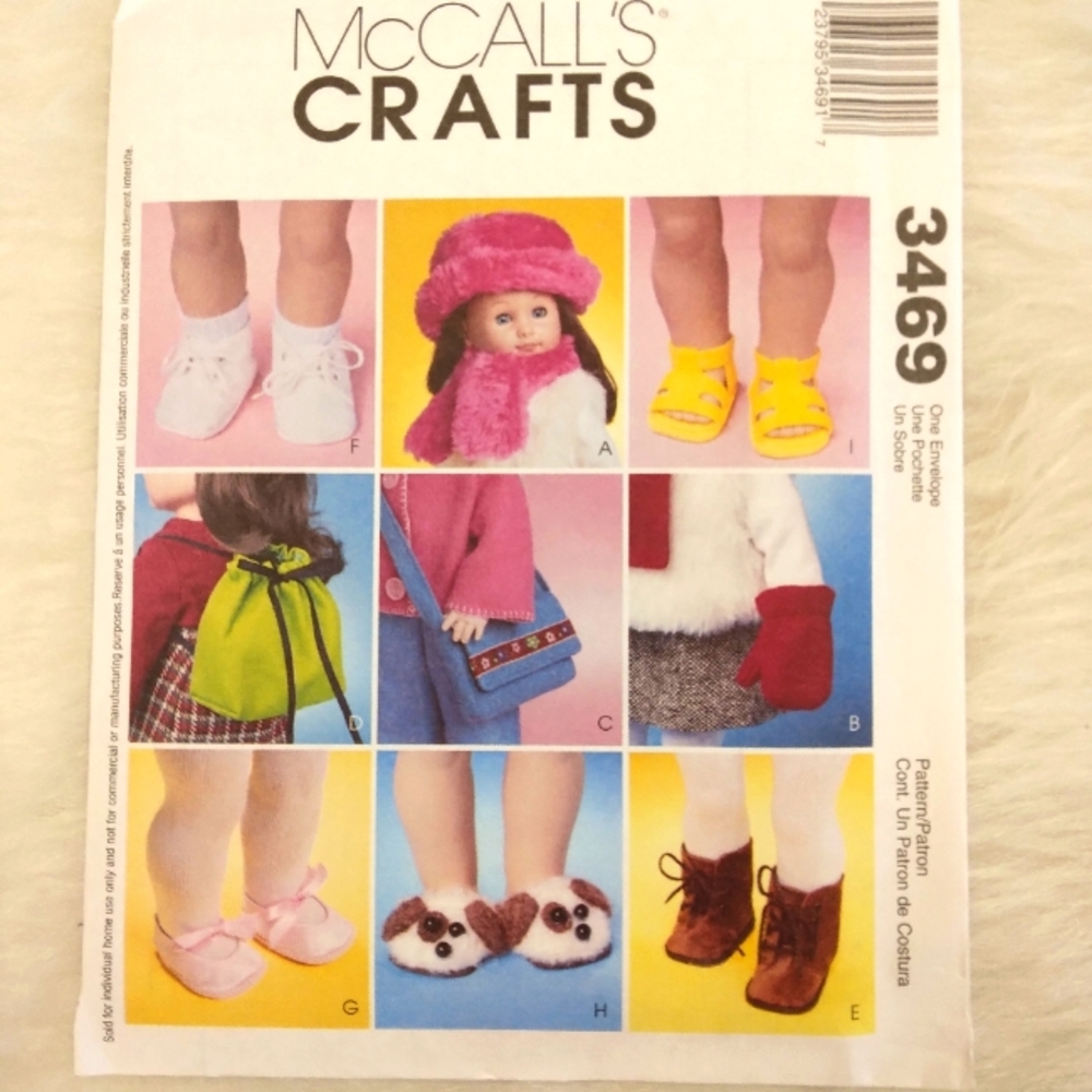 McCalls 3469 18" doll shoes and accessories American Girl Doll AGD 18"  doll